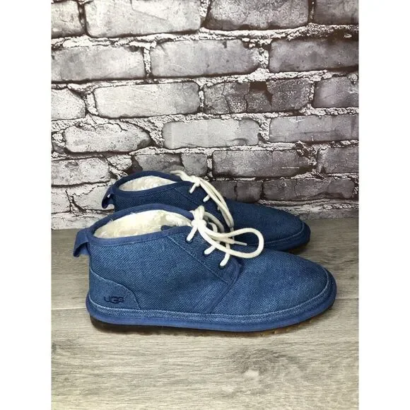 UGG Neumel Blue Fabric Fur WHT Lace Up Chukka Boots Men Sz 43EU/10M US 1117613